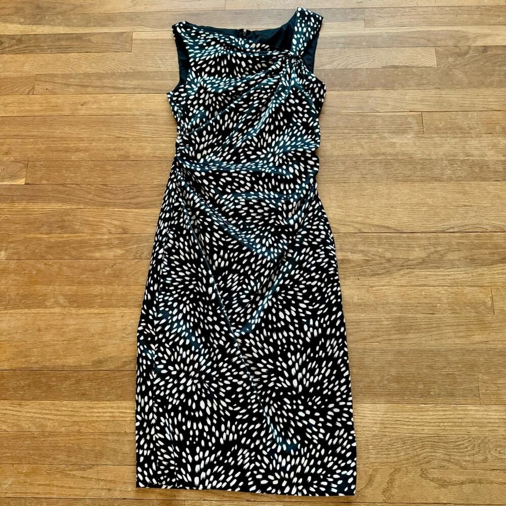 Maggy London black white sleeveless midi sheath dress size 6 b16